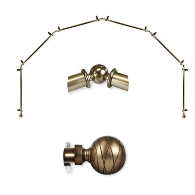 A&F Rod Dcor - Ferero 13/16" 6-Sided Bay Window Curtain Rod 28-48 inch (each side) - Antique Brass