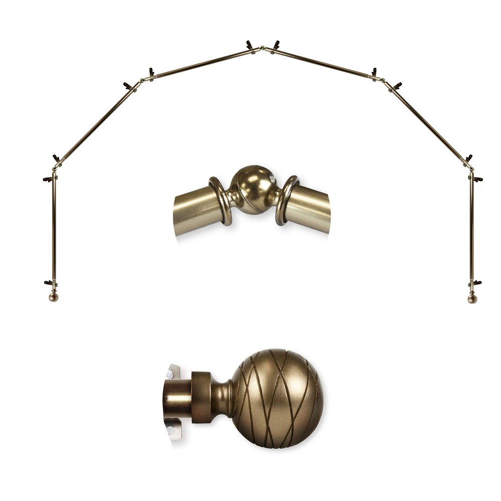 A&F Rod Dcor - Ferero 13/16" 6-Sided Bay Window Curtain Rod 28-48 inch (each side) - Antique Brass