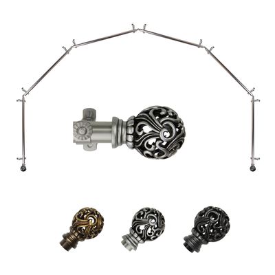 Baroque 13/16" 6-Sided Bay Window Curtain Rod 28-48" (Each Side) - Satin Nickel