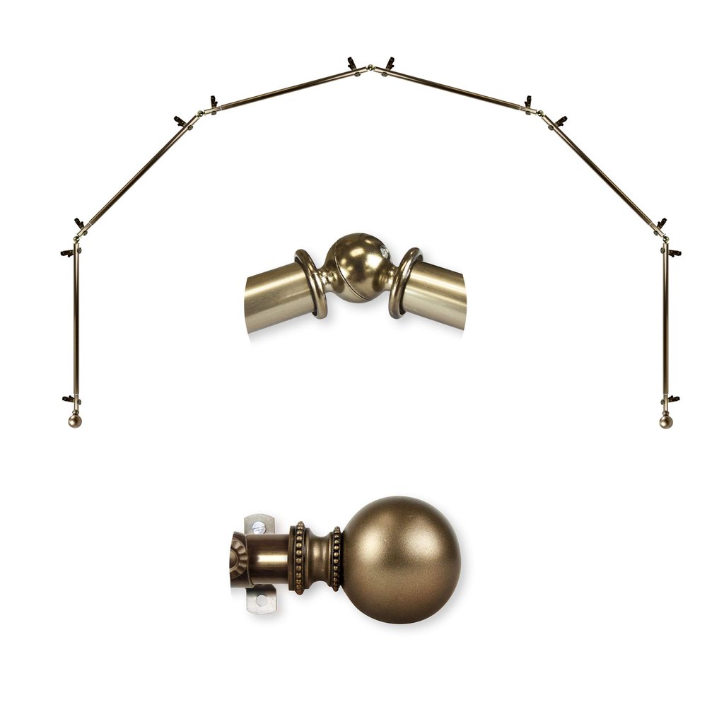 A&F Rod Dcor - Cleo 13/16" 6-Sided Bay Window Curtain Rod 28-48 inch (each side) - Antique Brass
