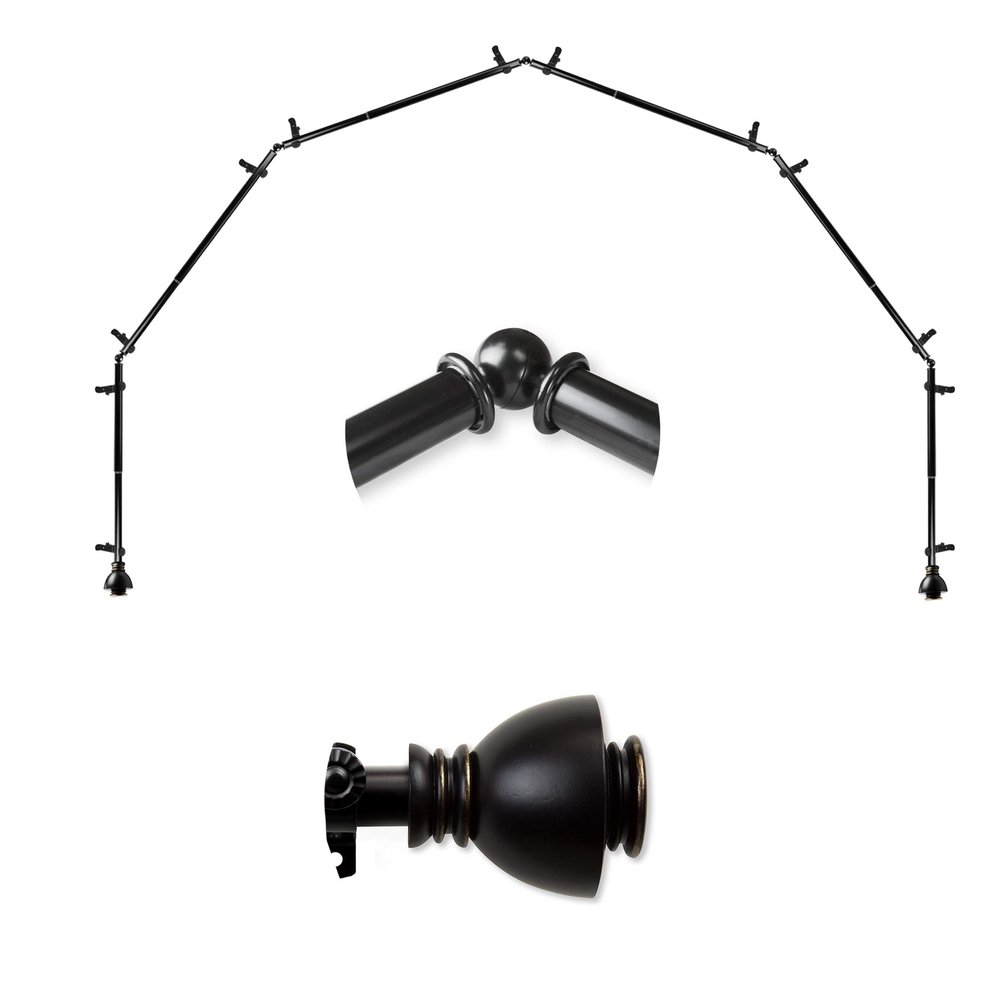 A&F Rod Dcor - Stream 13/16" 6-Sided Bay Window Curtain Rod 28-48 inch (each side) - Black