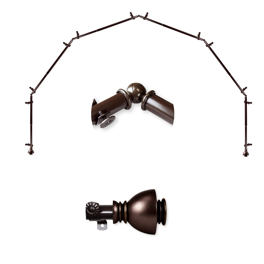 A&F Rod Dcor - Stream 13/16" 6-Sided Bay Window Curtain Rod 28-48 inch (each side) - Cocoa