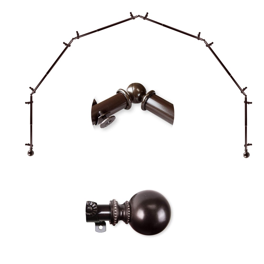 A&F Rod Dcor - Cleo 13/16" 6-Sided Bay Window Curtain Rod 28-48 inch (each side) - Cocoa