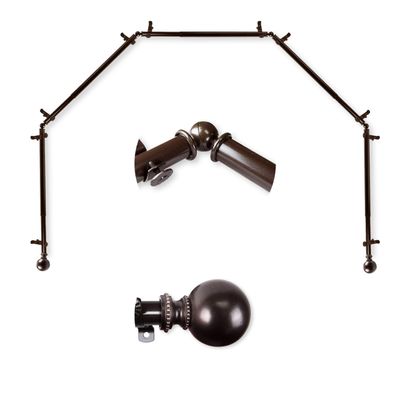A&F Rod Dcor - Cleo 13/16" 5-Sided Bay Window Curtain Rod 28-48 inch (each side) - Cocoa