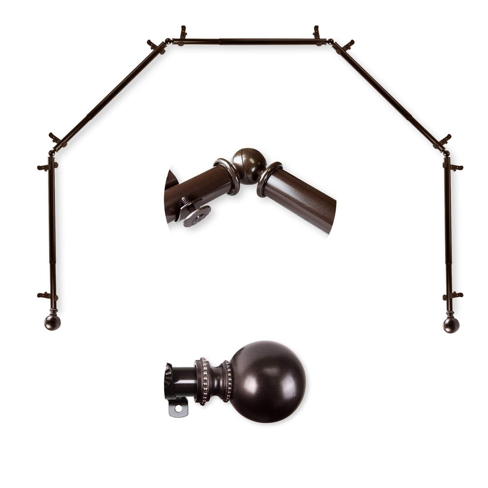 A&F Rod Dcor - Cleo 13/16" 5-Sided Bay Window Curtain Rod 28-48 inch (each side) - Cocoa