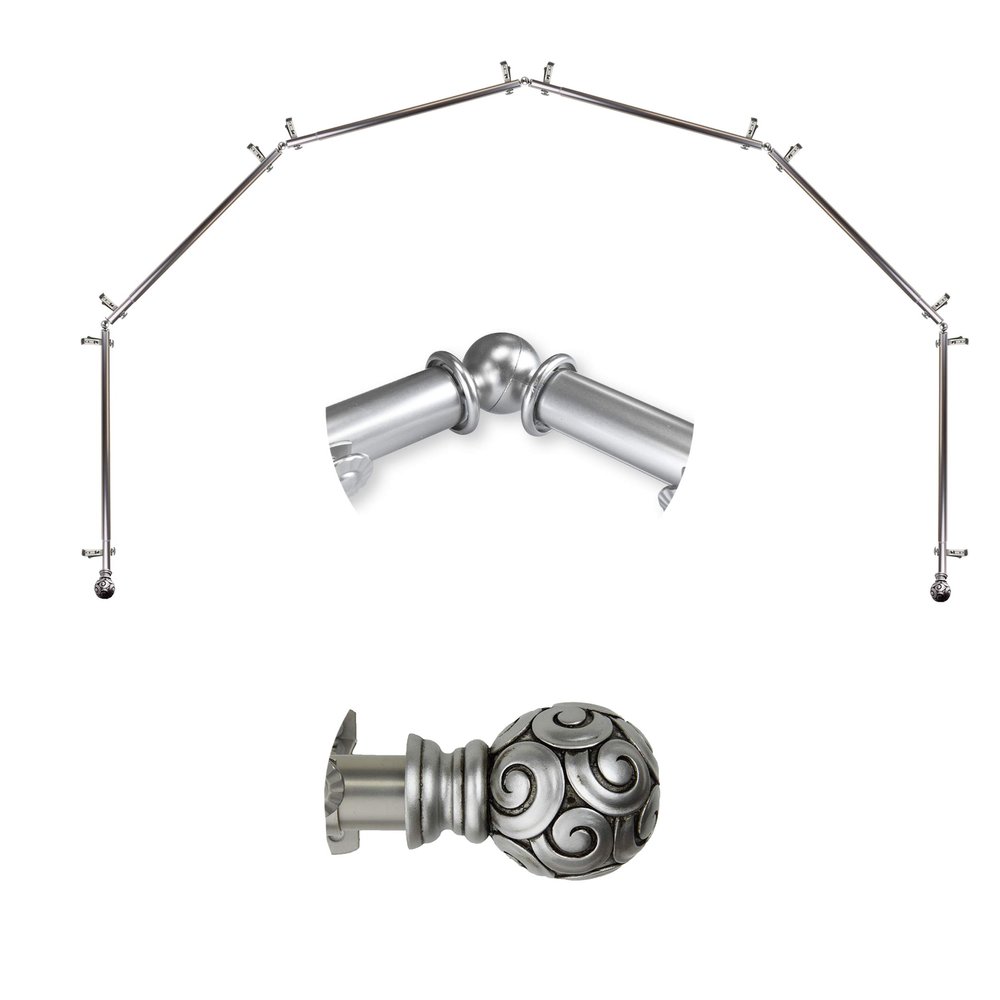A&F Rod Dcor - Truffle 13/16" 6-Sided Bay Window Curtain Rod 28-48 inch (each side) - Satin Nickel