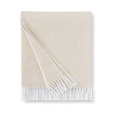 Sferra Terzo 100% Brushed Cotton Throw - Sand/White