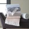 Sferra Terzo 100% Brushed Cotton Throw - Sand/White view 3