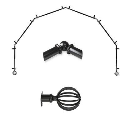 A&F Rod Dcor - Wire Ball 13/16" 6-Sided Bay Window Curtain Rod 28-48 inch (each side) - Black