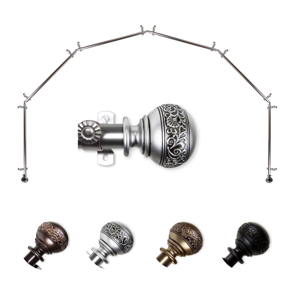 A&F Rod Dcor - Nadeen 13/16" 6-Sided Bay Window Curtain Rod 28-48 inch (each side) - Satin Nickel
