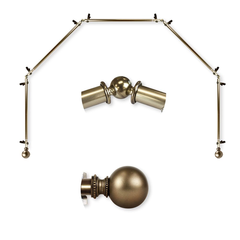 A&F Rod Dcor - Cleo 13/16" 5-Sided Bay Window Curtain Rod 28-48 inch (each side) - Antique Brass