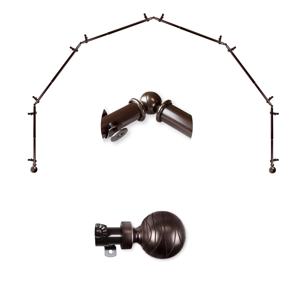 A&F Rod Dcor - Ferero 13/16" 6-Sided Bay Window Curtain Rod 28-48 inch (each side) - Cocoa