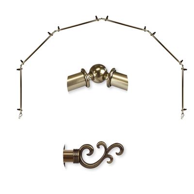 A&F Rod Dcor - Wave 13/16" 6-Sided Bay Window Curtain Rod 28-48 inch (each side) - Antique Brass