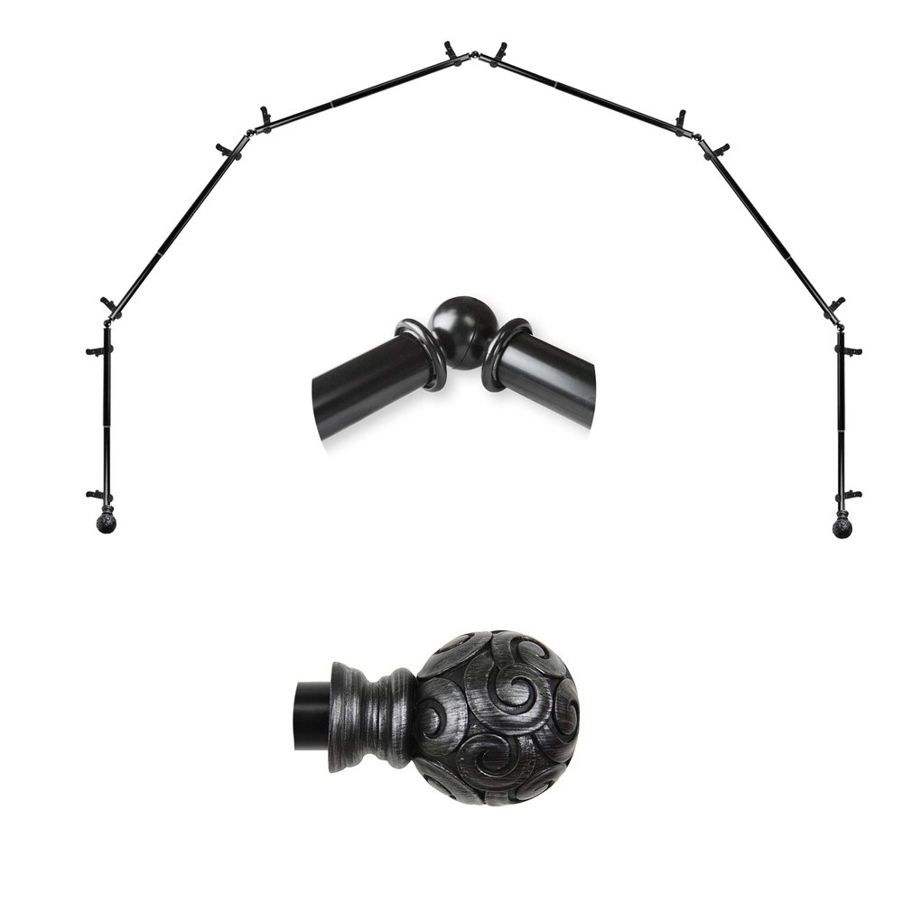 A&F Rod Dcor - Truffle 13/16" 6-Sided Bay Window Curtain Rod 28-48 inch (each side) - Black