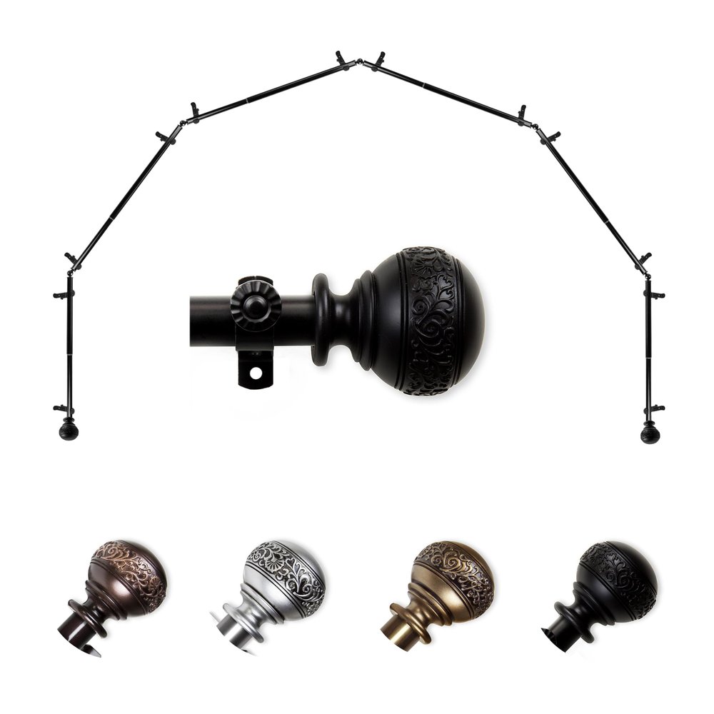 A&F Rod Dcor - Nadeen 13/16" 6-Sided Bay Window Curtain Rod 28-48 inch (each side) - Black