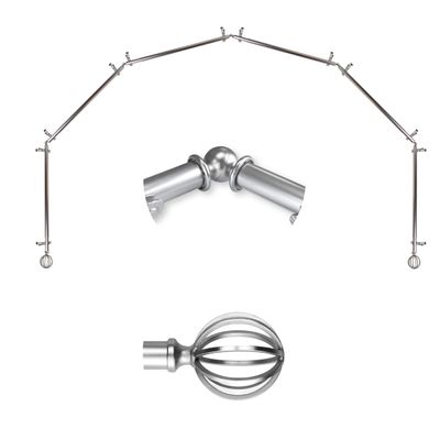 A&F Rod Dcor - Wire Ball 13/16" 6-Sided Bay Window Curtain Rod 28-48 inch (each side) - Satin Nickel