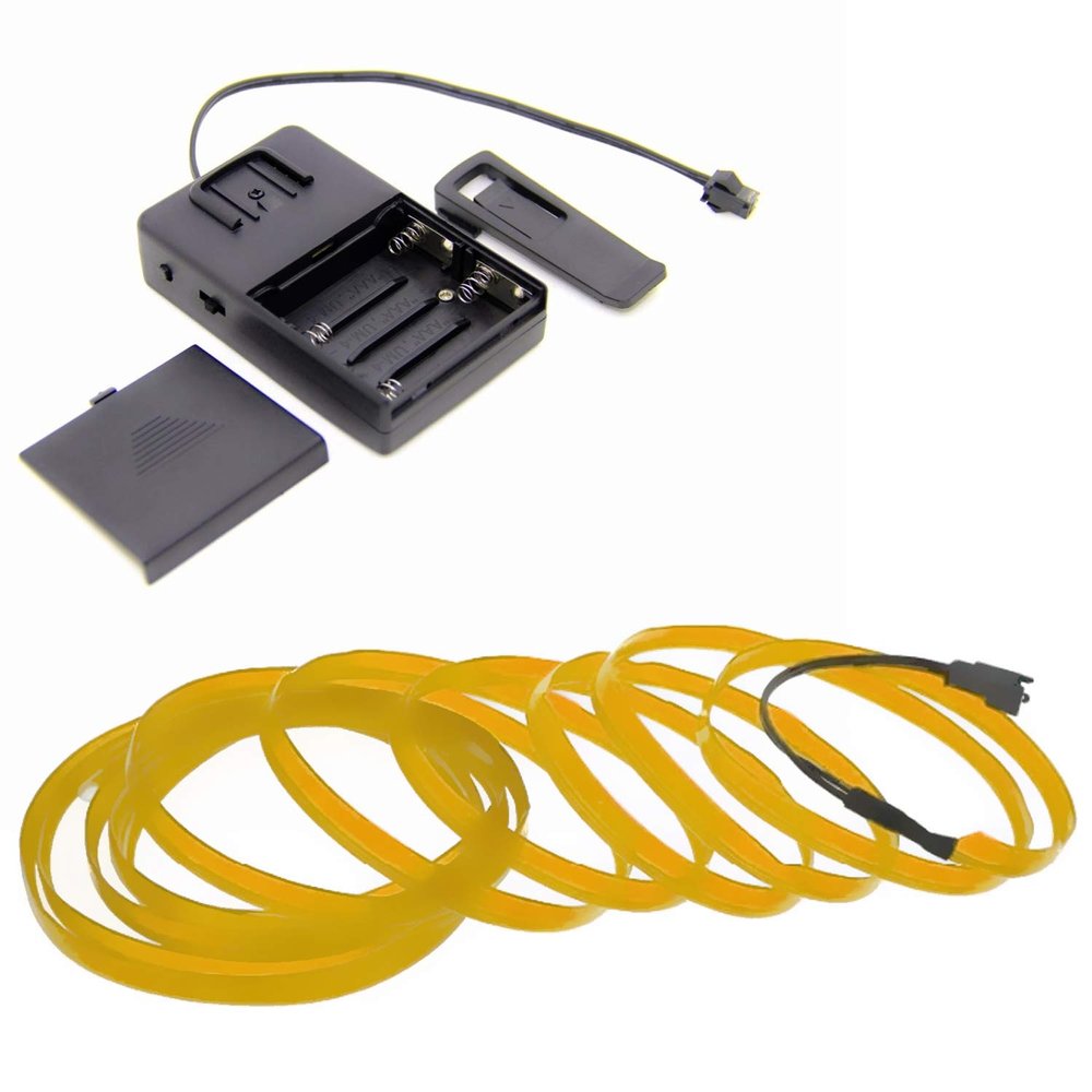 1-Pack 5m/16.4ft Yellow Neon LED Light Glow EL Wire - 2.3 mm Thick - Powered by 6V Portable - 4AAA - Sound Active - Craft Neon Wire String Light for DIY Project Costume Accessories Cosplay