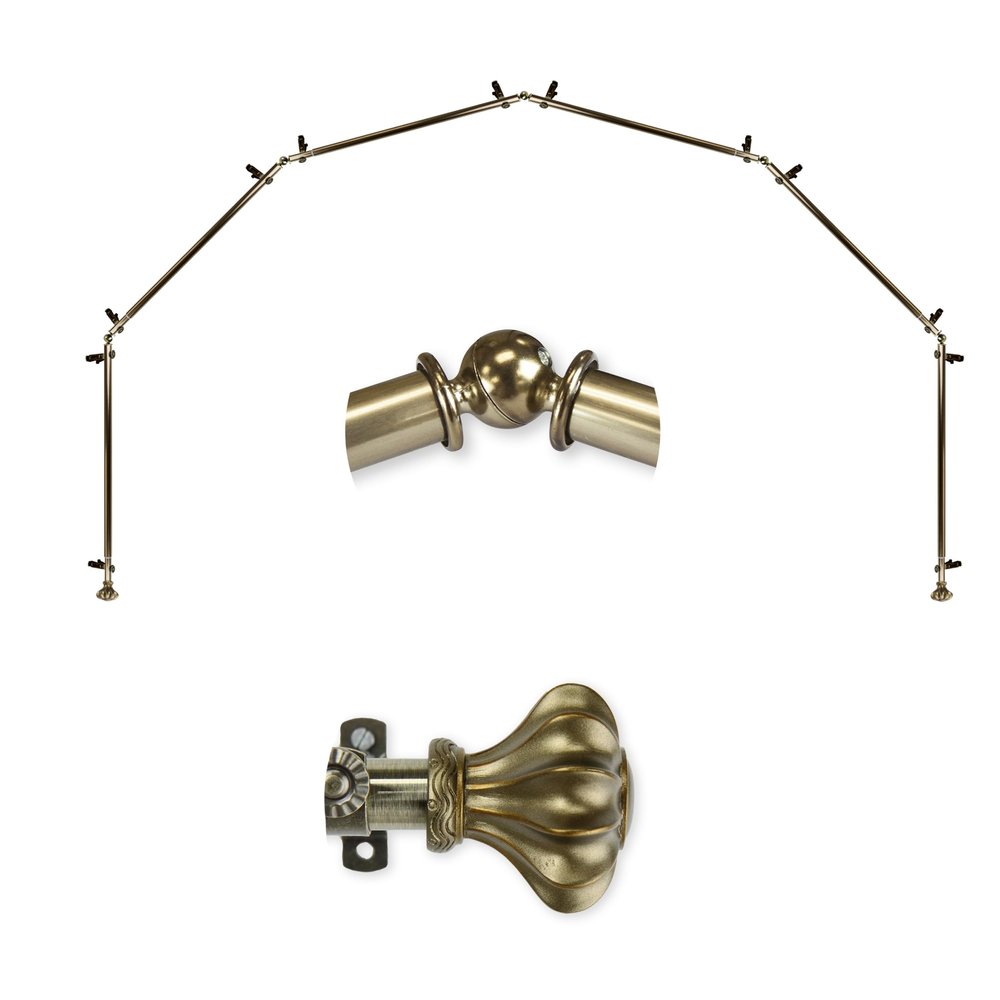 A&F Rod Dcor - Earl 13/16" 6-Sided Bay Window Curtain Rod 28-48 inch (each side) - Antique Brass