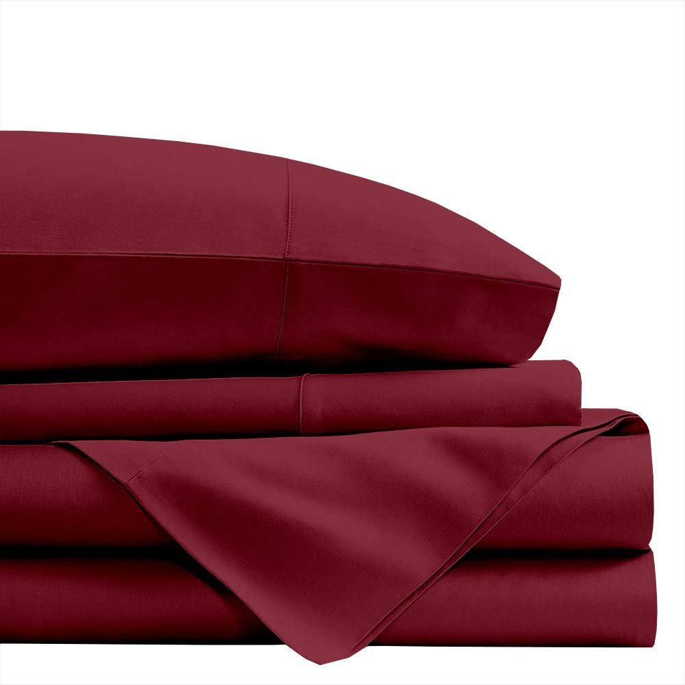 ARlinen King (78"X80") Sheets Set 4-Piece, Burgundy Solid 100% Egyption Cotton - 15 Inches Deep Pocket, Soft & Breathable Hotel Quality Bed Sheets