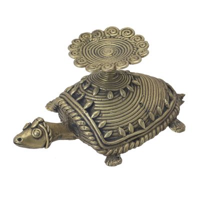 Bastar Tribal Dhokra Art Brass Tortoise Candle Stand handicrafts Product by Bharat HaatBH06454