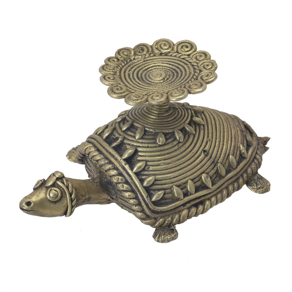 Bastar Tribal Dhokra Art Brass Tortoise Candle Stand handicrafts Product by Bharat HaatBH06454