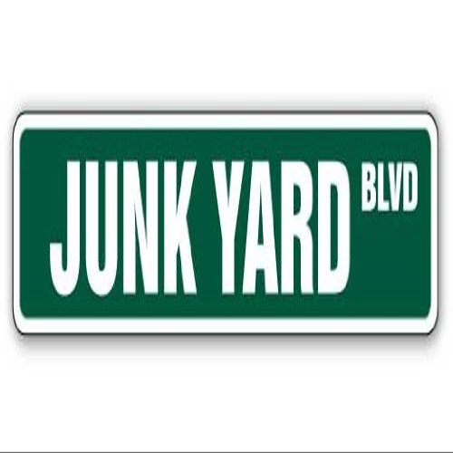 Junk Yard Street Sign car Metal Man junkman Dog | Indoor/Outdoor | 36" Wide