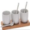 7 Piece Ceramic Jam Preserve Sauce Dip Serving Dish Bowl with Tray & Spoon Set, White view 1
