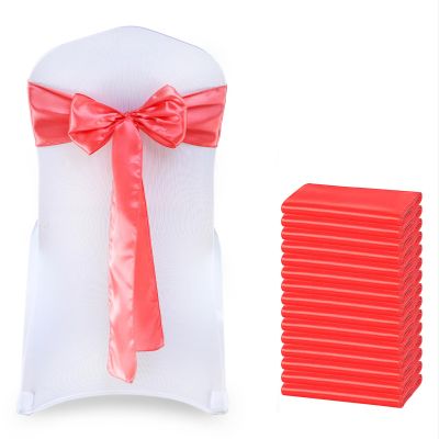 VDS Satin Chair Sashes Chair Cover Back Tie Sateen Bows Ribbon for Wedding Birthday Graduation Engagement Ceremony Event Party Banquet Venue Hotel All Dining Chair Decoration (100PC) (Coral)