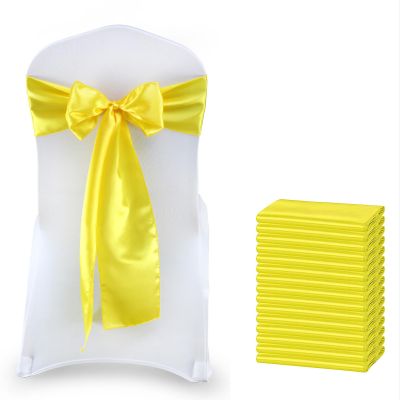 VDS Satin Chair Sashes Chair Cover Back Tie Sateen Bows Ribbon for Wedding Birthday Graduation Engagement Ceremony Event Party Banquet Venue Hotel All Dining Chair Decoration (300PC) (Yellow)