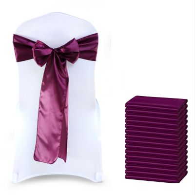 VDS Satin Chair Sashes Chair Cover Back Tie Sateen Bows Ribbon for Wedding Birthday Graduation Engagement Ceremony Event Party Banquet Venue Hotel All Dining Chair Decoration (100PC) (Eggplant)