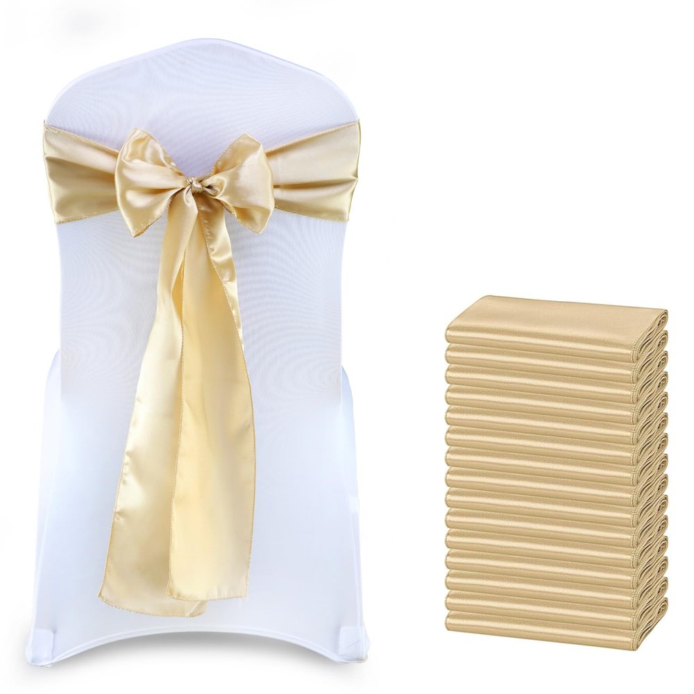 VDS Satin Chair Sashes Chair Cover Back Tie Sateen Bows Ribbon for Wedding Birthday Graduation Engagement Ceremony Event Party Banquet Venue Hotel All Dining Chair Decoration (100PC) (Champagne)