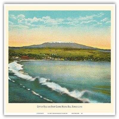 Hilo Hawaii - Snow Capped Mauna Kea - Big Island - Vintage Hawaiian Color Postcard c.1930 - Master Art Print (Unframed) 13in x 19in