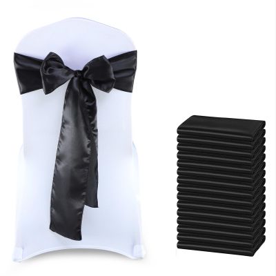 VDS Satin Chair Sashes Chair Cover Back Tie Sateen Bows Ribbon for Wedding Birthday Graduation Engagement Ceremony Event Party Banquet Venue Hotel All Dining Chair Decoration (100PC) (Black)