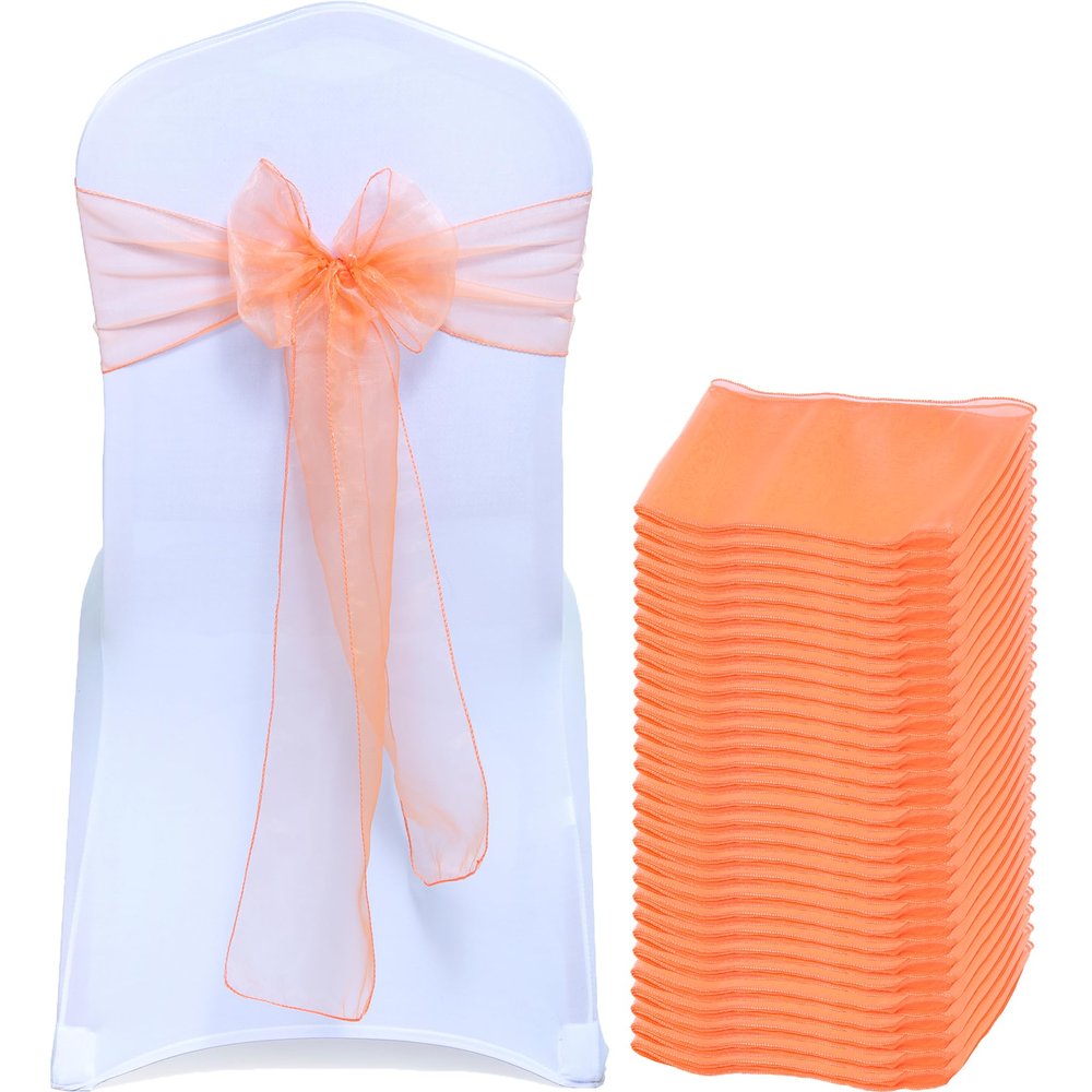 MDS Pack of 50 PCS Organza Chair Sashes Wider Dining Chair Bows Ribbon Tie Back for Wedding Party Birthday Bridal Shower Reception Event Banquet Home Chair Cover Decoration - Peach