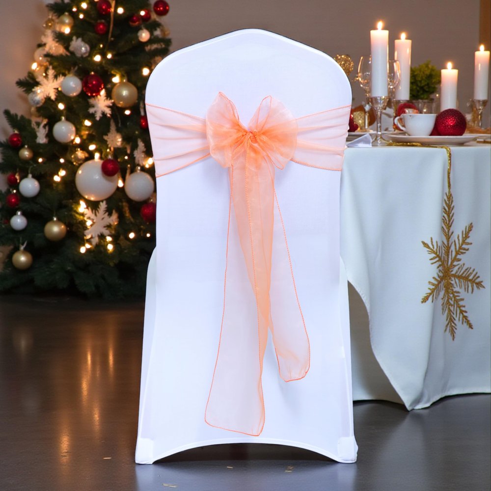 MDS Pack of 150 PCS Organza Chair Sashes Wider Dining Chair Bows Ribbon Tie Back for Wedding Party Birthday Bridal Shower Reception Event Banquet Home Chair Cover Decoration - Peach
