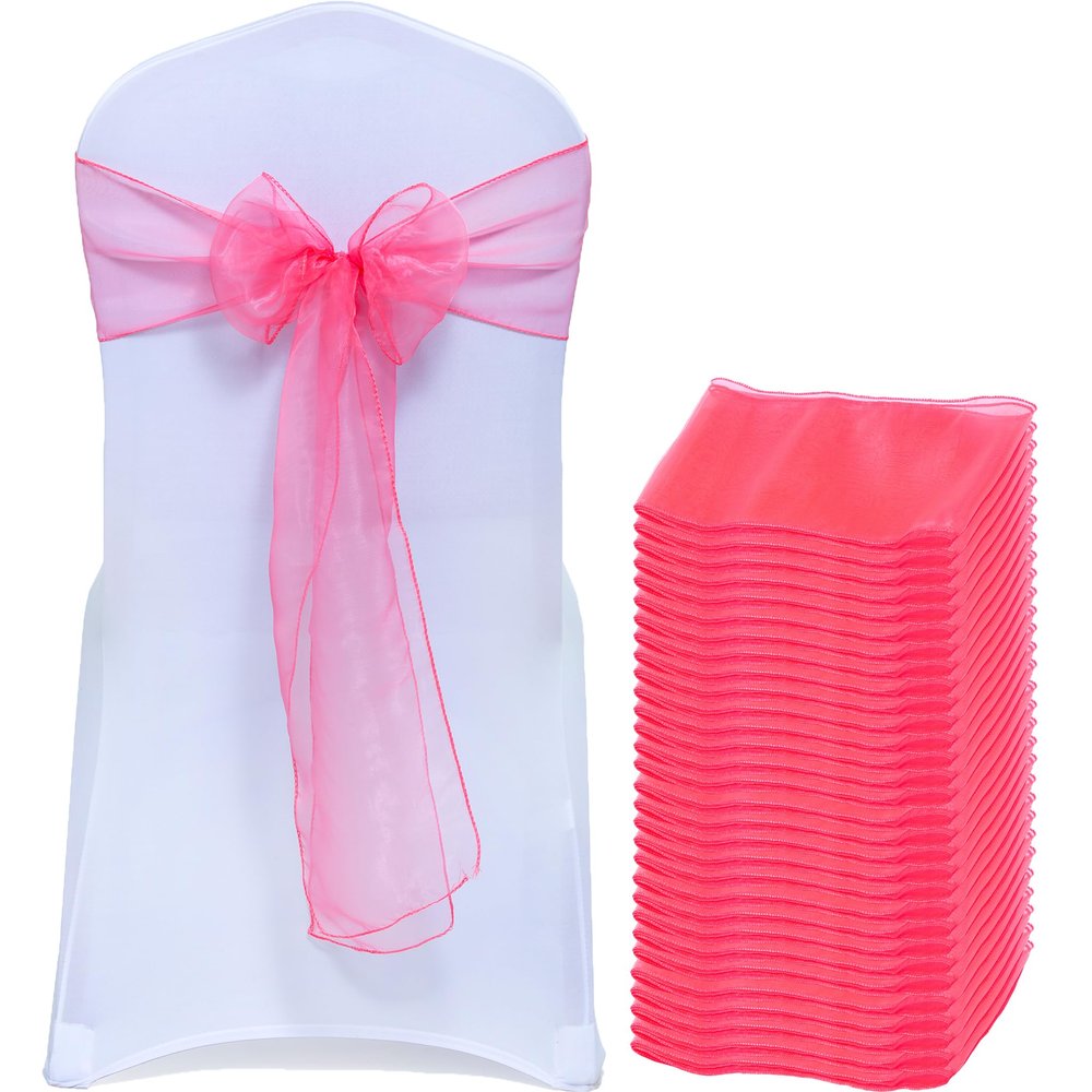 MDS Pack of 300 PCS Organza Chair Sashes Wider Dining Chair Bows Ribbon Tie Back for Wedding Party Birthday Bridal Shower Reception Event Banquet Home Chair Cover Decoration - Coral