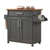 Hodedah Rolling Wood Kitchen Island Cart with Spice Rack, Towel Rack, Utensil Drawer plus Cabinet, White with Beech Top view 1