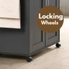 Hodedah Rolling Wood Kitchen Island Cart with Spice Rack, Towel Rack, Utensil Drawer plus Cabinet, White with Beech Top view 3