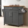 Hodedah Rolling Wood Kitchen Island Cart with Spice Rack, Towel Rack, Utensil Drawer plus Cabinet, White with Beech Top view 4