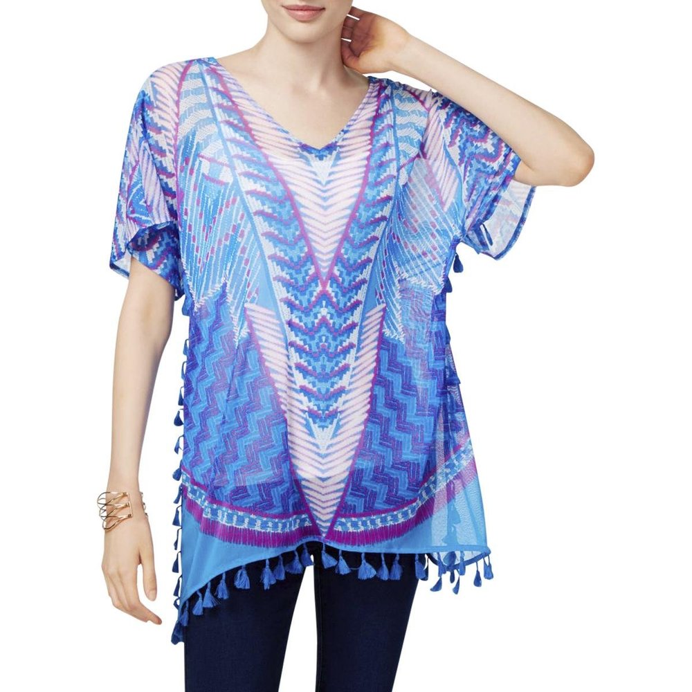 Inc International Concepts Popsicle Tassel-Trim Tunic Blue/Multi Medium