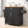 Hodedah Rolling Wood Kitchen Island Cart with Spice Rack, Towel Rack, Utensil Drawer plus Cabinet, White with Beech Top view 4