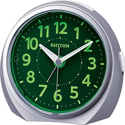 Rhythm Clock Alarm Clock Analog Luke R666 Night Visible Dark Light Auto Light Continuous Second Hand Dust Light Letters Board Power Distribution protract Alarm Silver Rhythm 8re666sr19