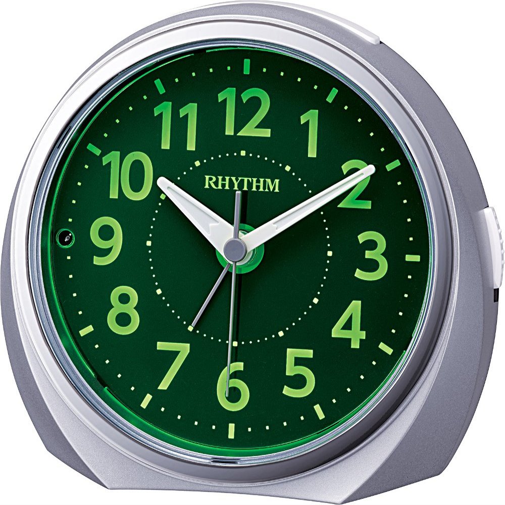 Rhythm Clock Alarm Clock Analog Luke R666 Night Visible Dark Light Auto Light Continuous Second Hand Dust Light Letters Board Power Distribution protract Alarm Silver Rhythm 8re666sr19