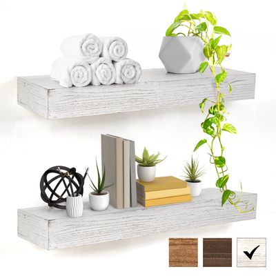 American Art Decor Floating Wall Shelf - Rustic Decor Shelves for Living Room, Bedroom, Kitchen, & Laundry Room - Farmhouse Wall Shelves (White, 3.25x24.25 x 8.25)
