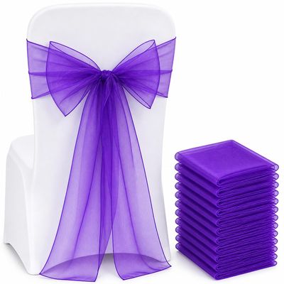 Elegant Organza Chair Sashes Sheer Fabric Sashes for Weddings, Parties, and Special Events (Pack of 10 Pieces, Purple)