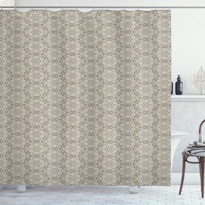 Ambesonne Vintage Shower Curtain, Classical Timeless Motifs Medieval Victorian Flowers and Swirls Antique, Cloth Fabric Bathroom Decor Set with Hooks, 69" W x 75" L, Tan White