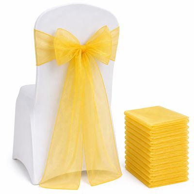Elegant Organza Chair Sashes Sheer Fabric Sashes for Weddings, Parties, and Special Events (Pack of 10 Pieces, Yellow)