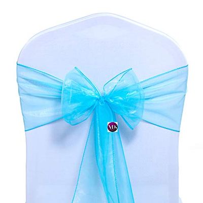 VDS Pack of 75 Organza Chair Sashes for Weddings & Events Dcor | Sheer Shiny Dining Chair Bows for Banquet, Party, Reception | Reusable Decorative Sash for Folding & Chiavari Chairs - Turquoise