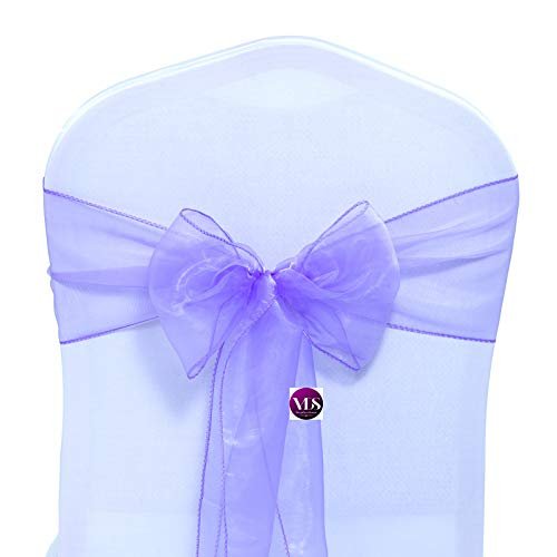 VDS Pack of 200 Organza Chair Sashes for Weddings & Events Dcor | Sheer Shiny Dining Chair Bows for Banquet, Party, Reception | Reusable Decorative Sash for Folding & Chiavari Chairs - Lavender