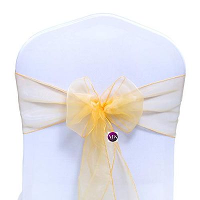 VDS Pack of 125 Organza Chair Sashes for Weddings & Events Dcor | Sheer Shiny Dining Chair Bows for Banquet, Party, Reception | Reusable Decorative Sash for Folding & Chiavari Chairs - Gold